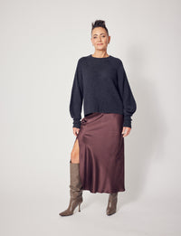 Lindsay Nicholas New York Sweaters Sculptured Sleeve Sweater in Light Grey