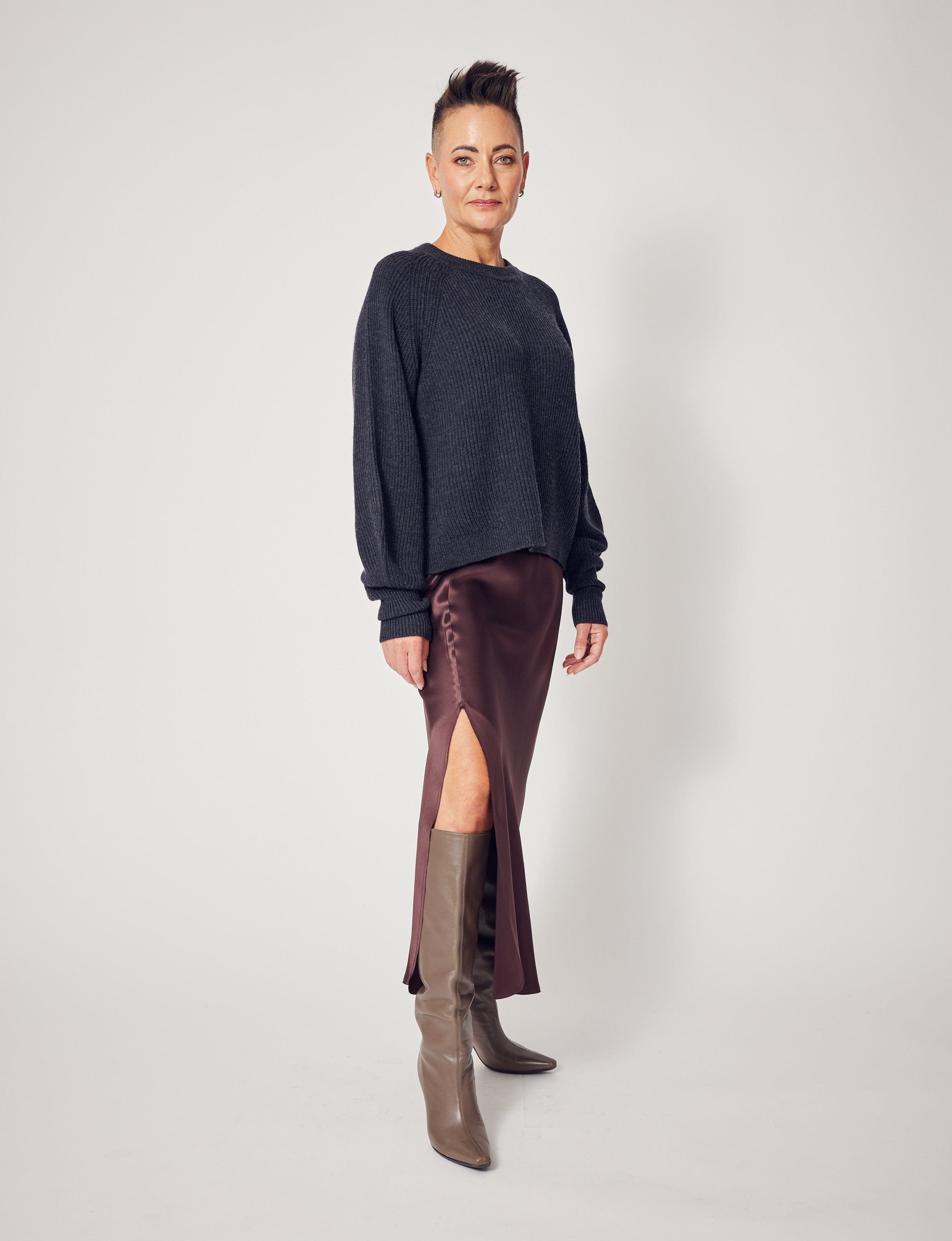 Lindsay Nicholas New York Sweaters Sculptured Sleeve Sweater in Light Grey