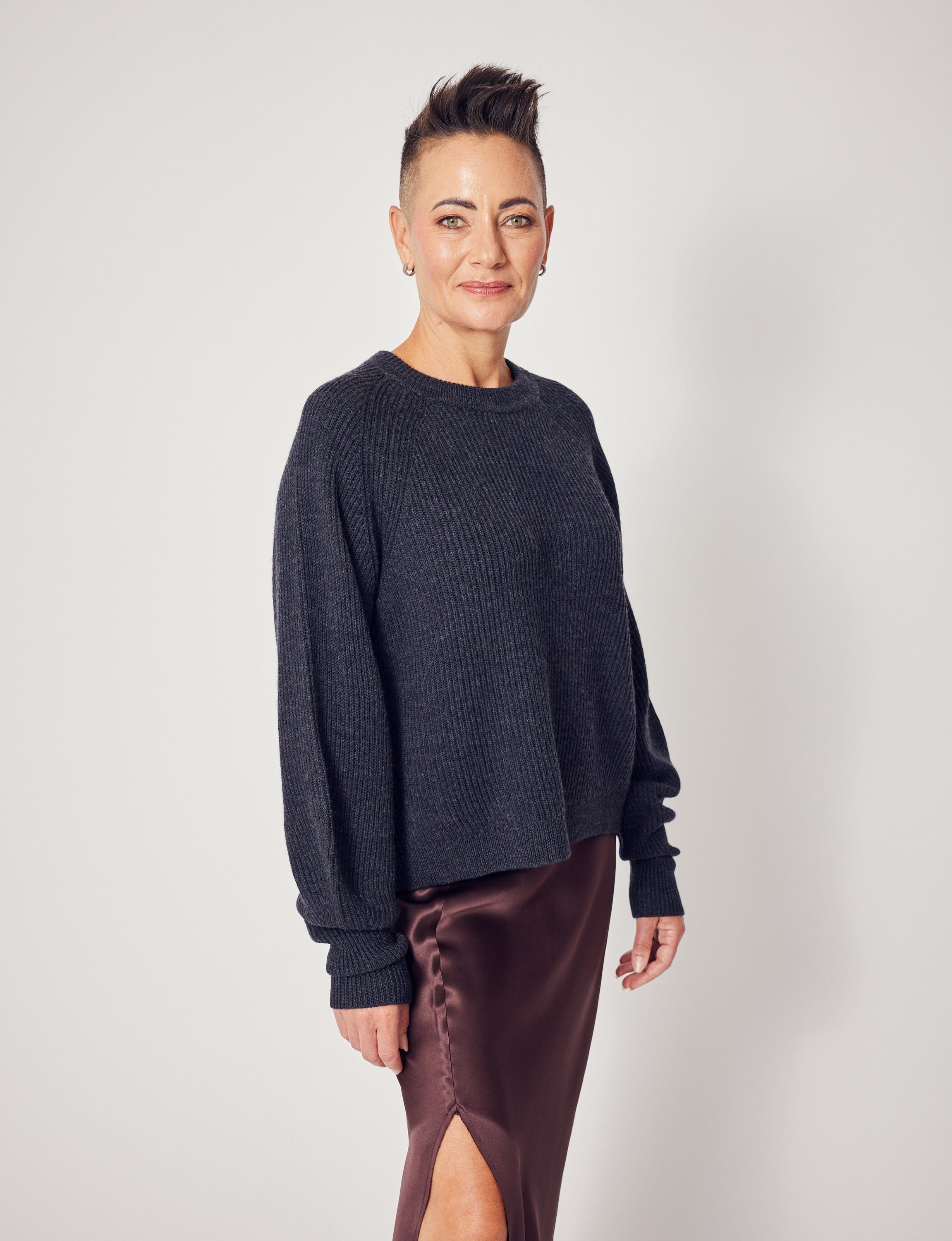 Lindsay Nicholas New York Sweaters Sculptured Sleeve Sweater in Light Grey