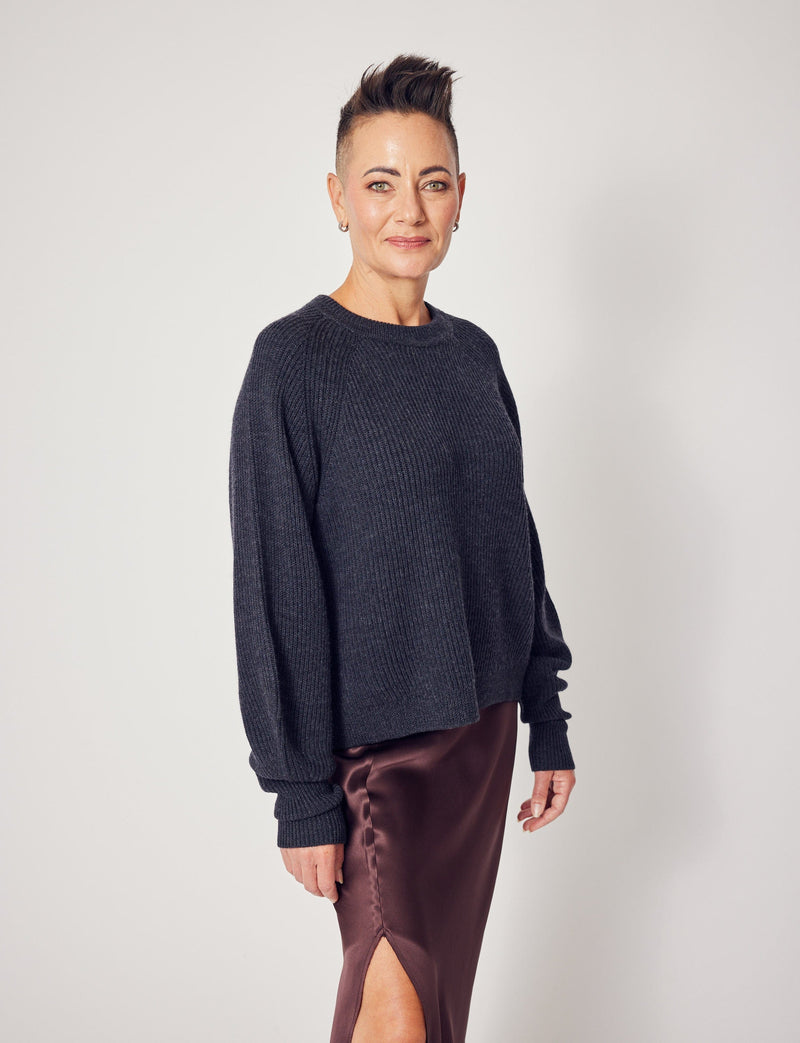 Lindsay Nicholas New York Sweaters Sculptured Sleeve Sweater in Light Grey