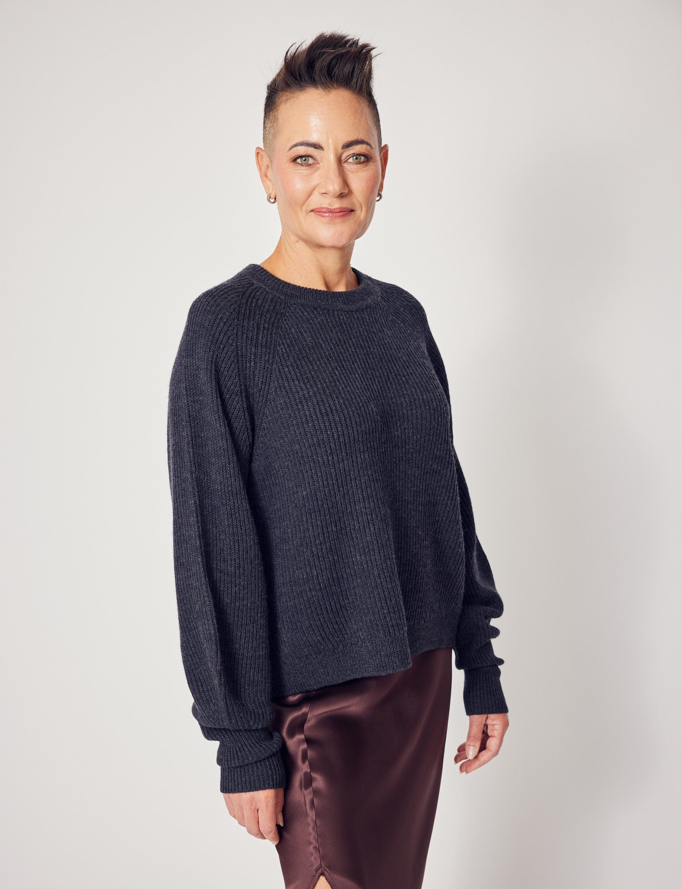 Lindsay Nicholas New York Sweaters Sculptured Sleeve Sweater in Light Grey