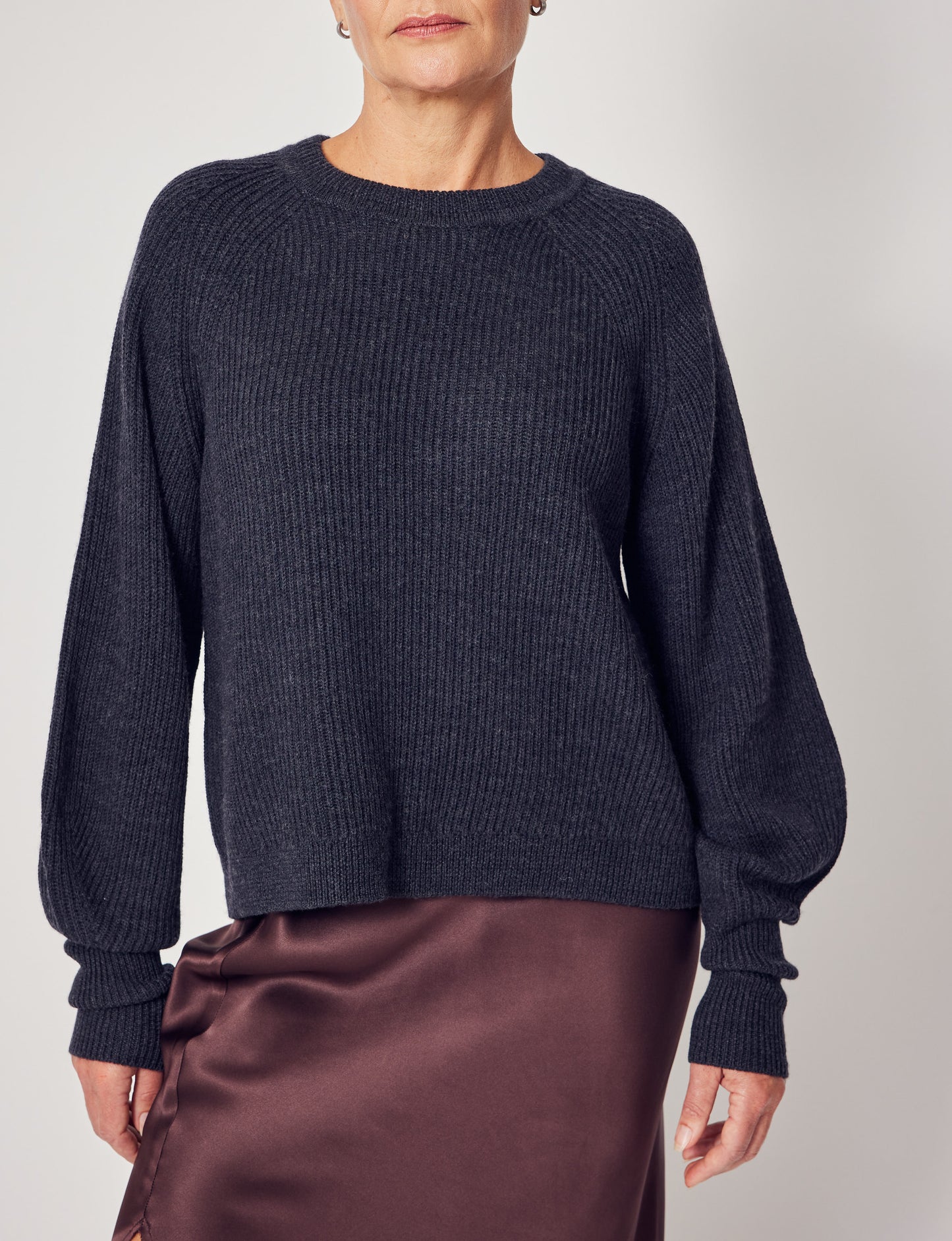 Sculptured Sleeve Sweater in Light Grey