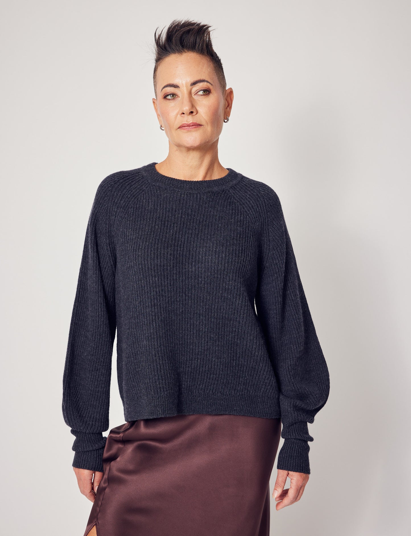 Sculptured Sleeve Sweater in Light Grey