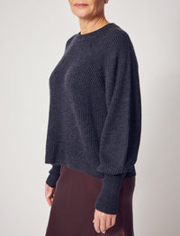 Lindsay Nicholas New York Sweaters Sculptured Sleeve Sweater in Light Grey