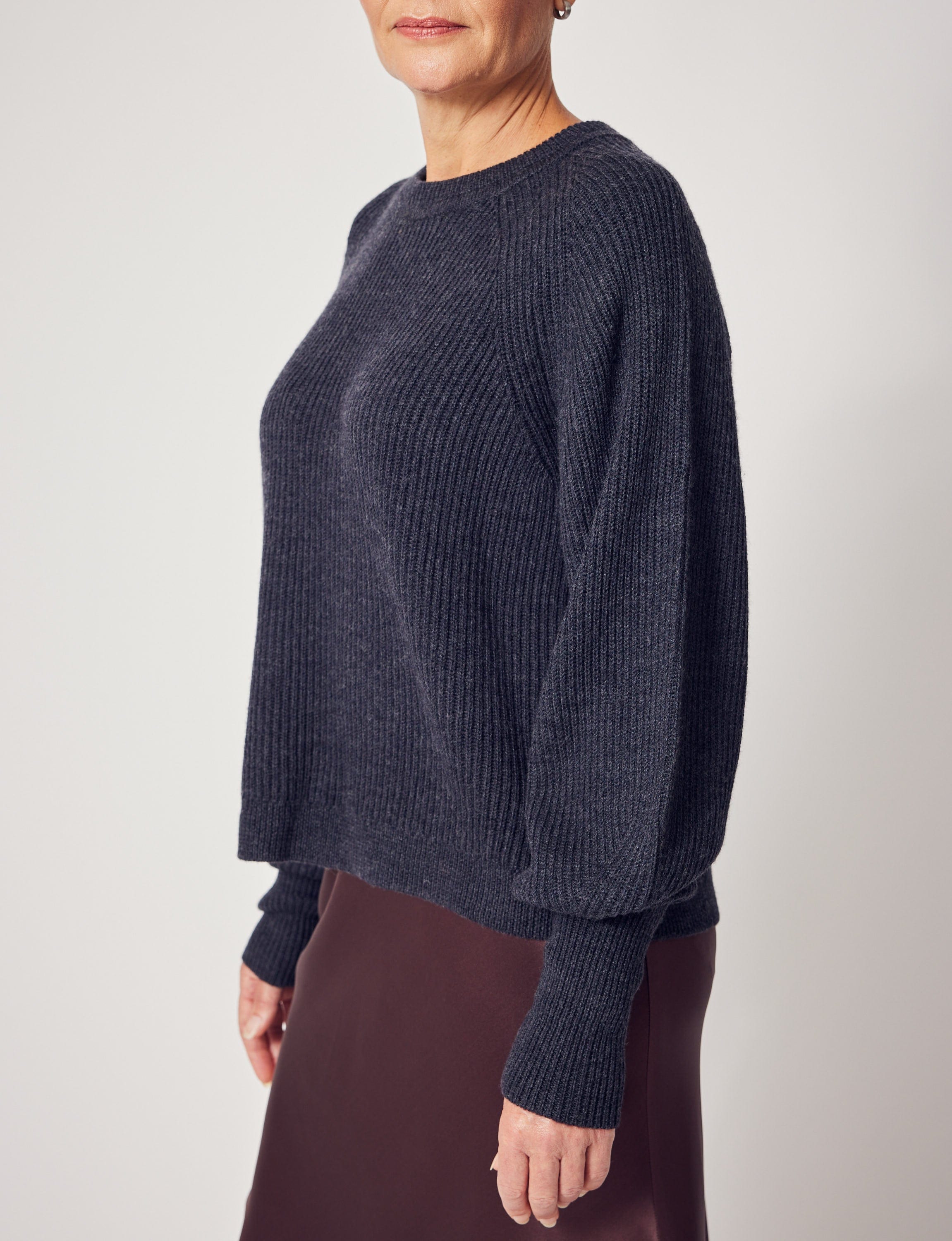 Lindsay Nicholas New York Sweaters Sculptured Sleeve Sweater in Light Grey