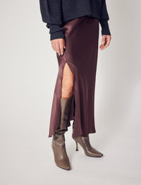 Lindsay Nicholas New York Maxi Skirt Silk Slit Skirt In Chocolate