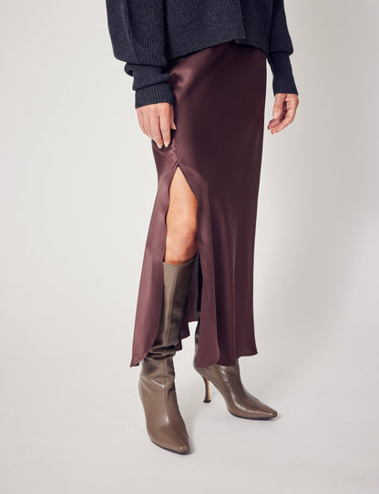 Silk Slit Skirt In Chocolate