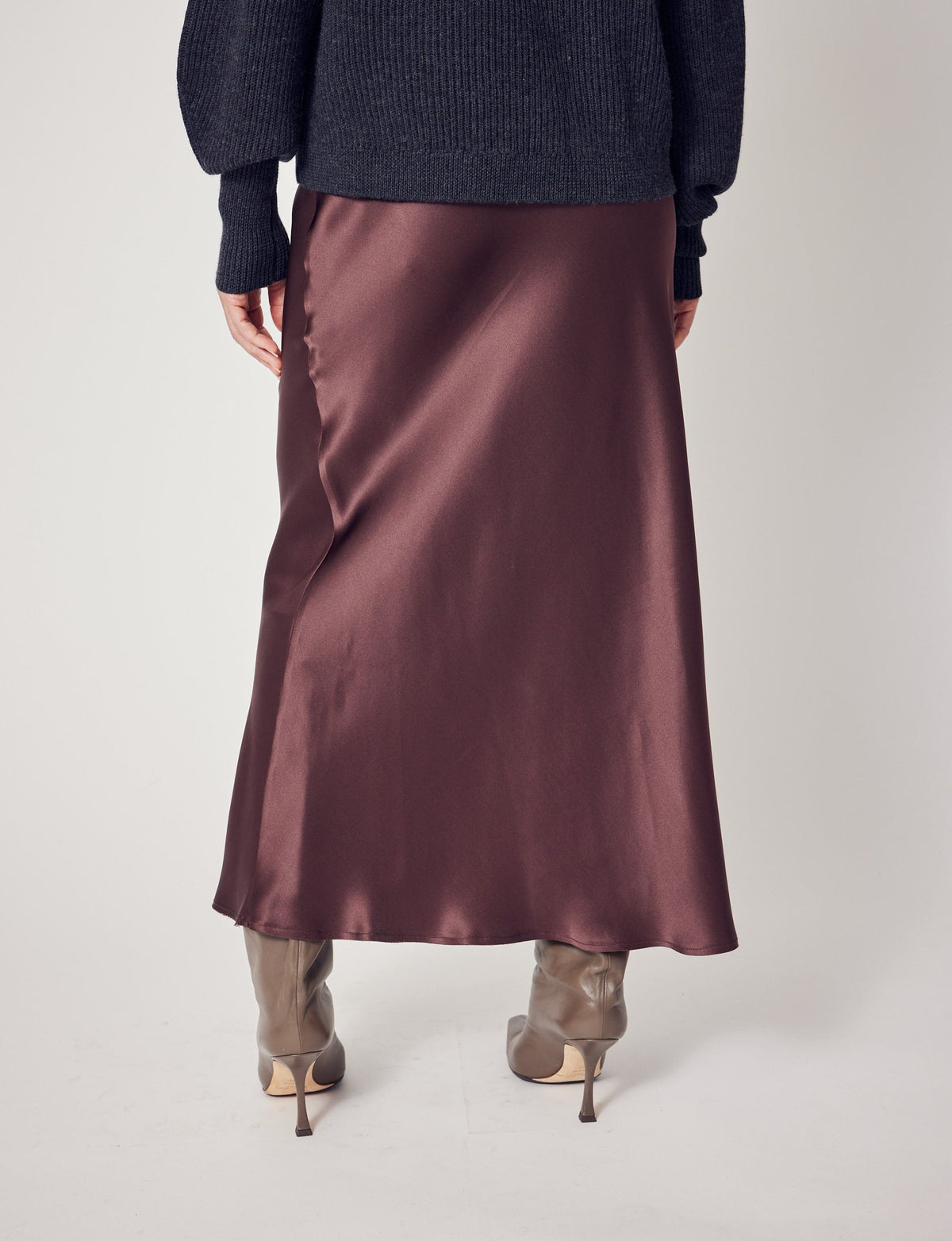 Lindsay Nicholas New York Maxi Skirt Silk Slit Skirt In Chocolate