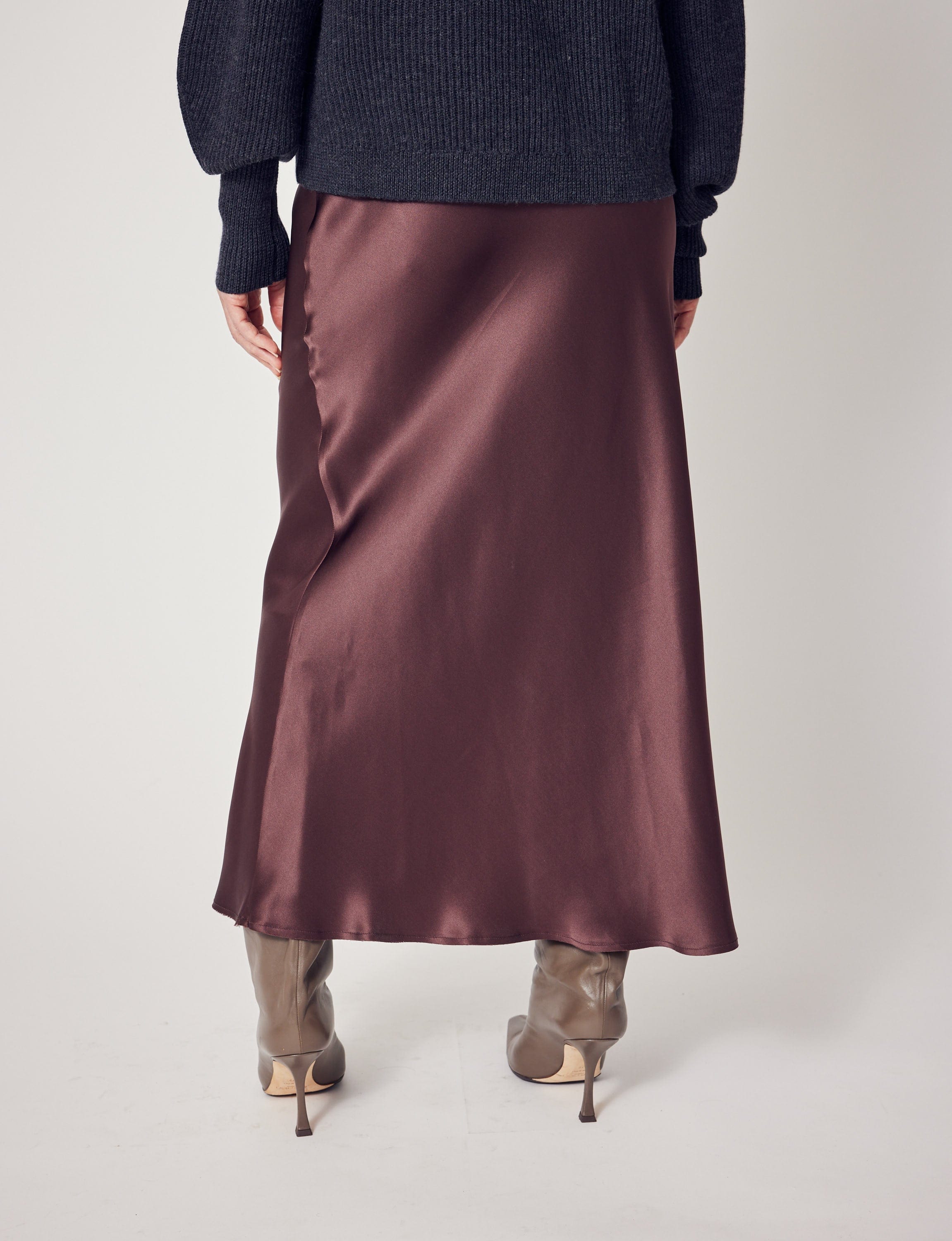 Lindsay Nicholas New York Maxi Skirt Silk Slit Skirt In Chocolate