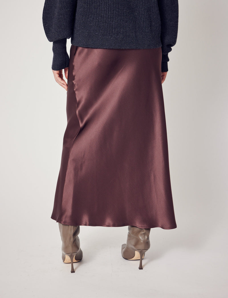 Lindsay Nicholas New York Maxi Skirt Silk Slit Skirt In Chocolate