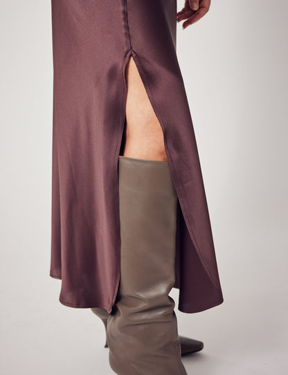 Silk Slit Skirt In Chocolate