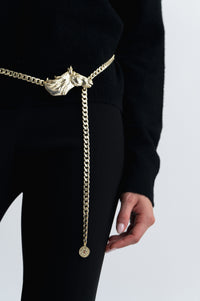 Lindsay Nicholas New York acceso Fire Horse Chain Belt in Gold
