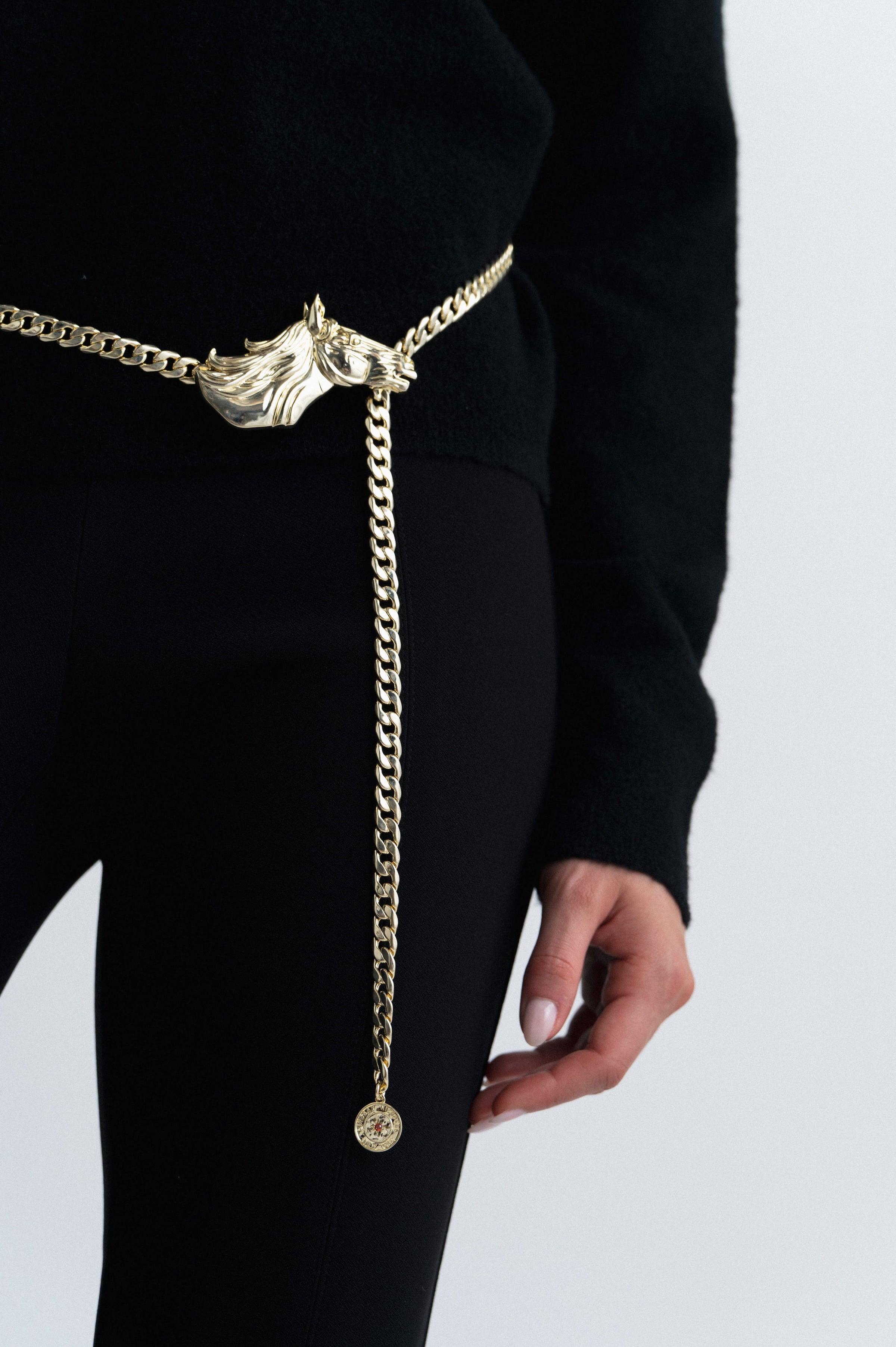 Lindsay Nicholas New York acceso Fire Horse Chain Belt in Gold