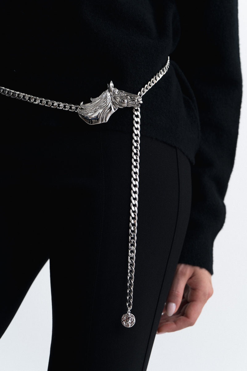 Lindsay Nicholas New York acceso Fire Horse Chain Belt in Silver