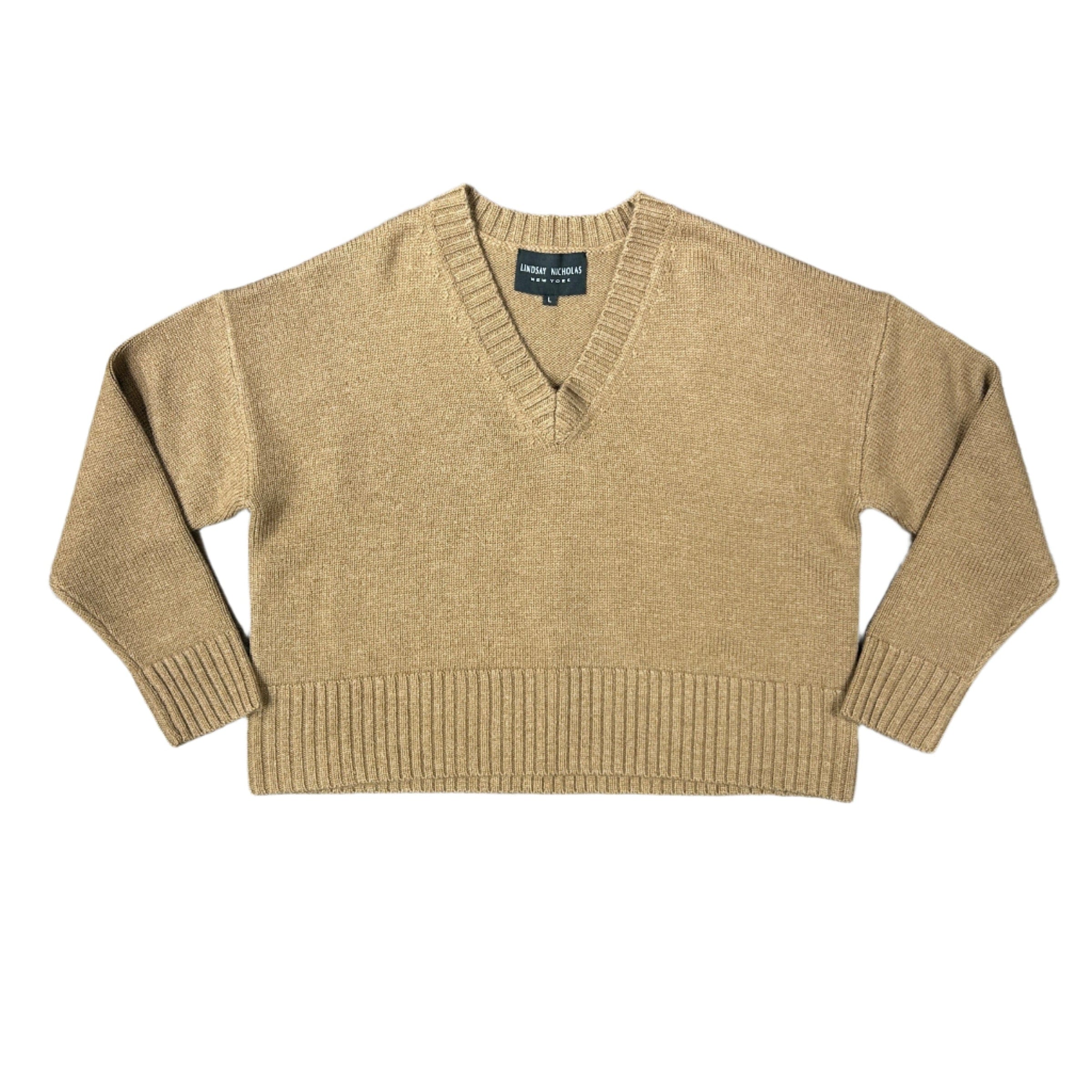 Lindsay Nicholas New York Sweaters V-Neck Knitted Sweater in Fawn