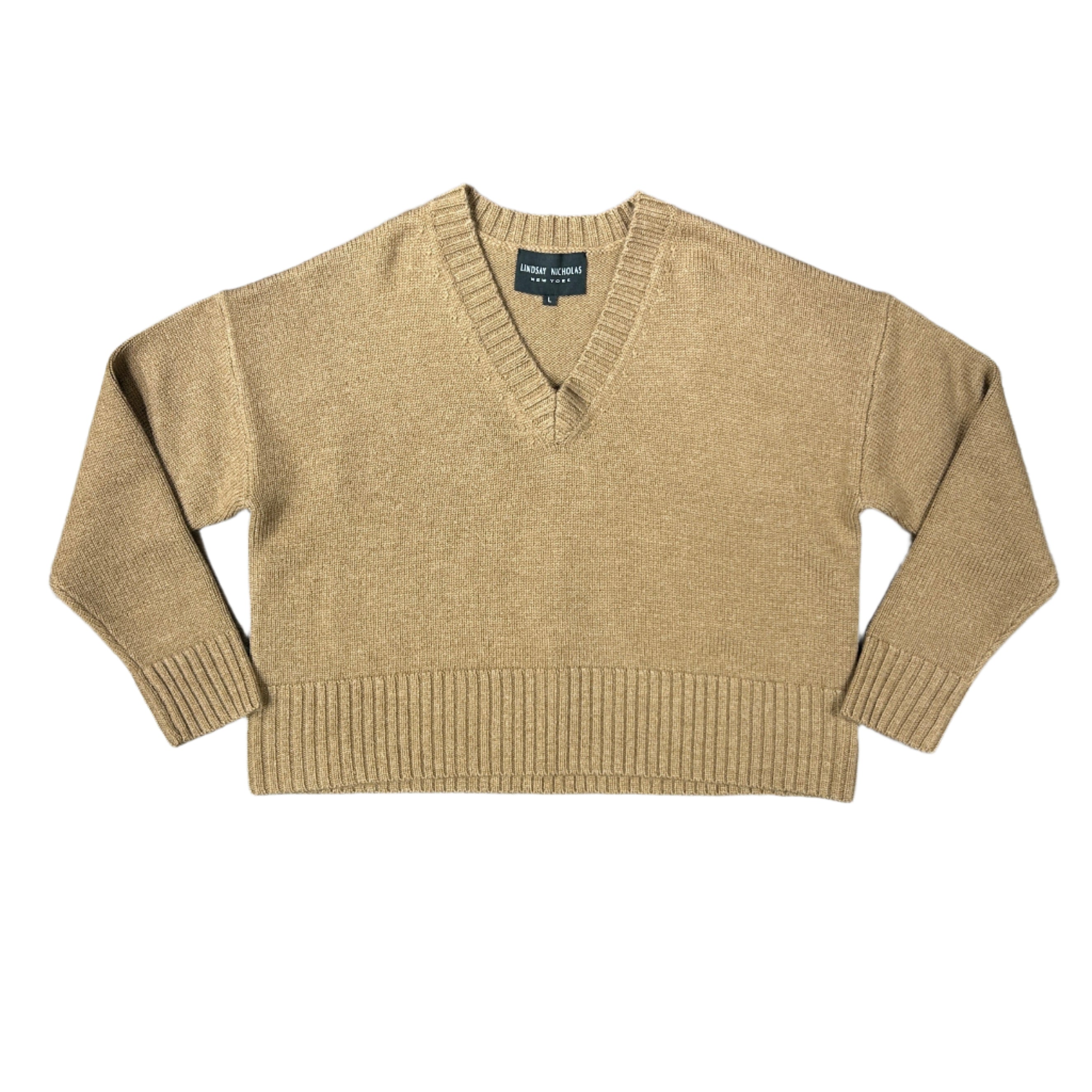 V-Neck Knitted Sweater in Fawn