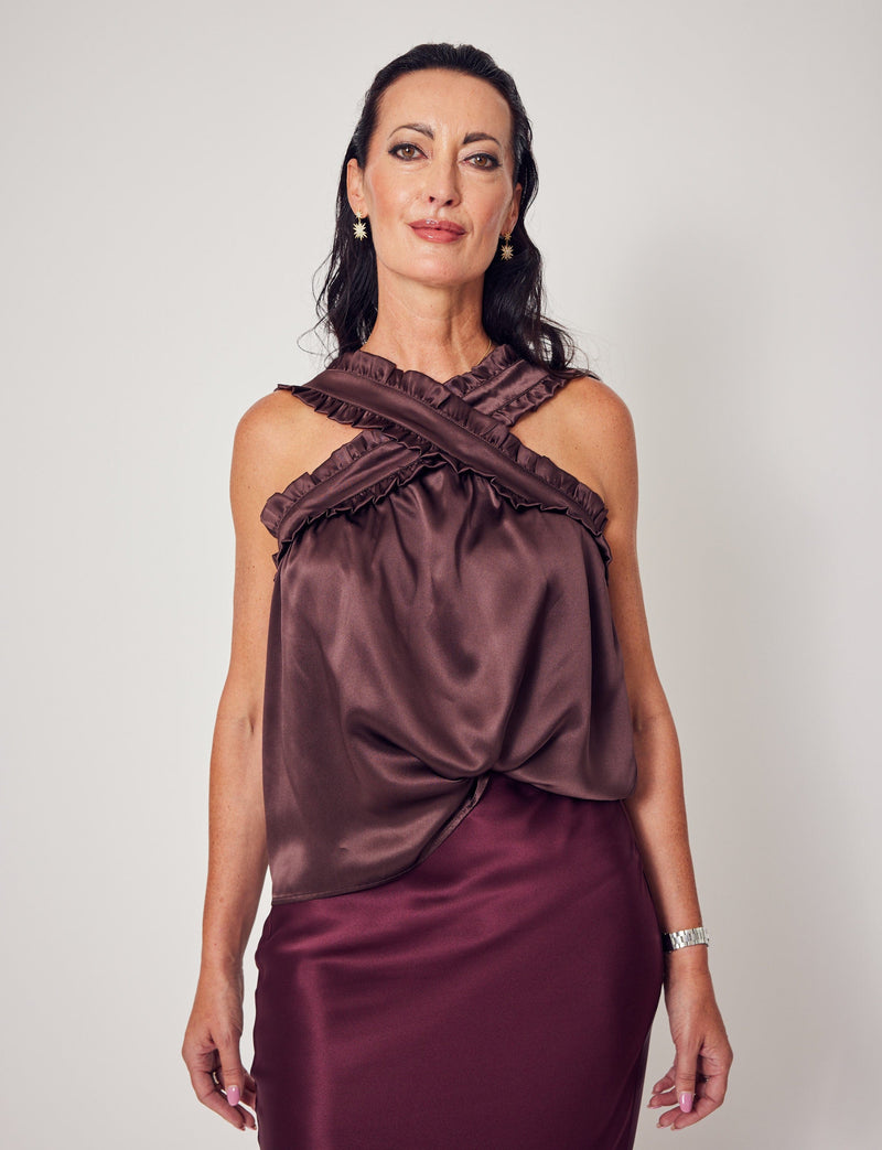 Lindsay Nicholas New York Jackie Criss Cross Top in Coffee