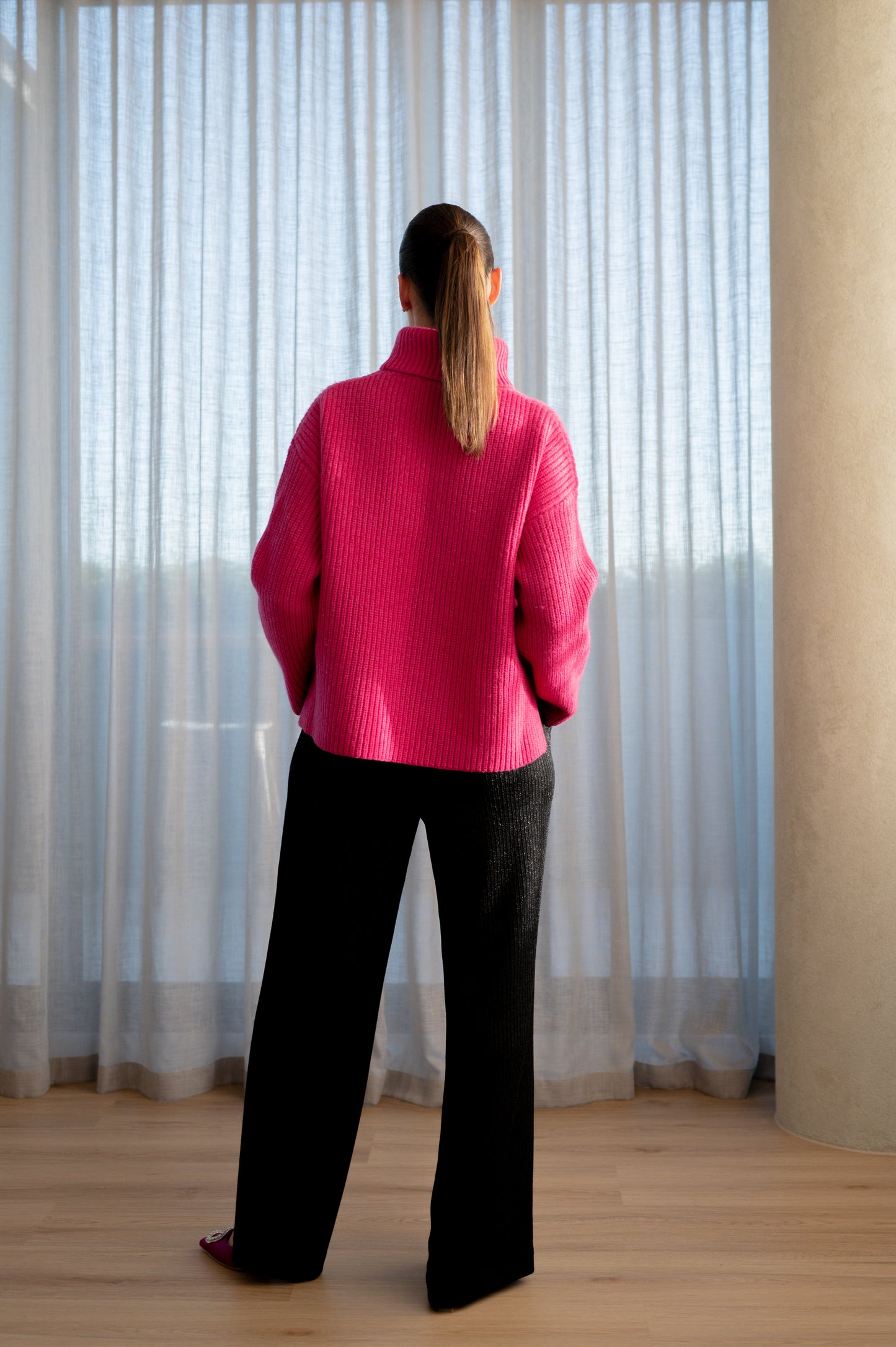 Textured Turtleneck in Fuchsia