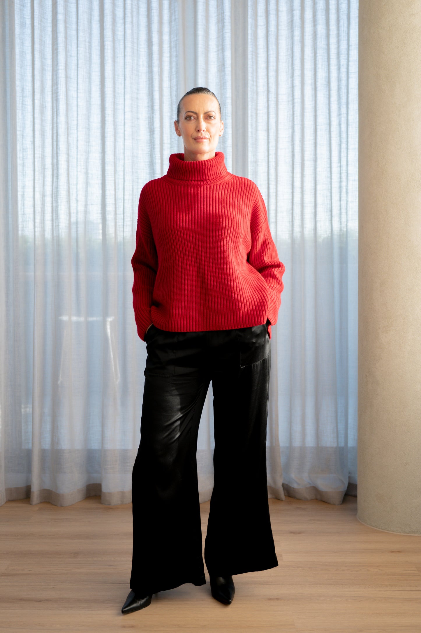 Textured Turtleneck in Elizabeth Red