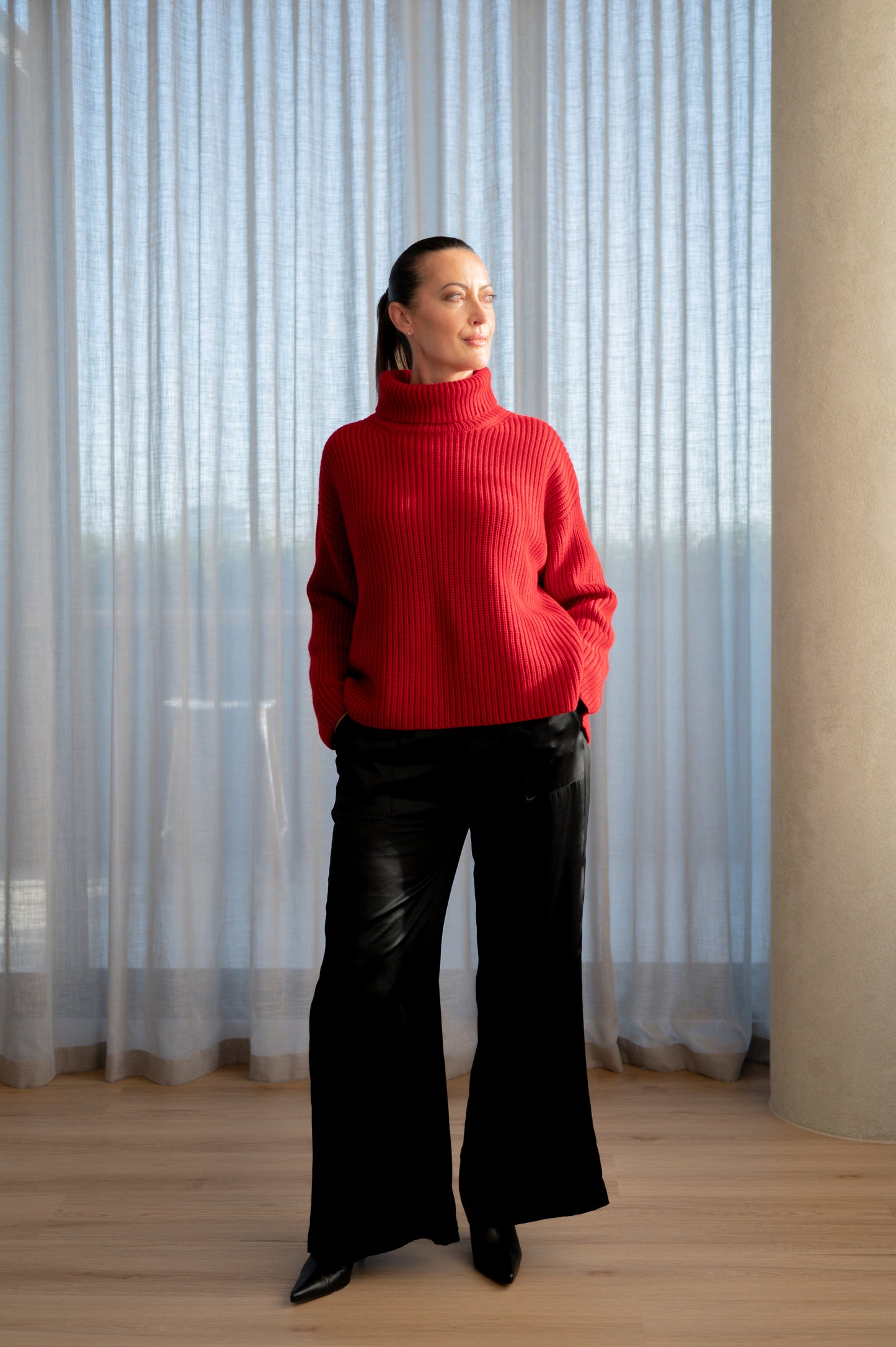 Textured Turtleneck in Elizabeth Red