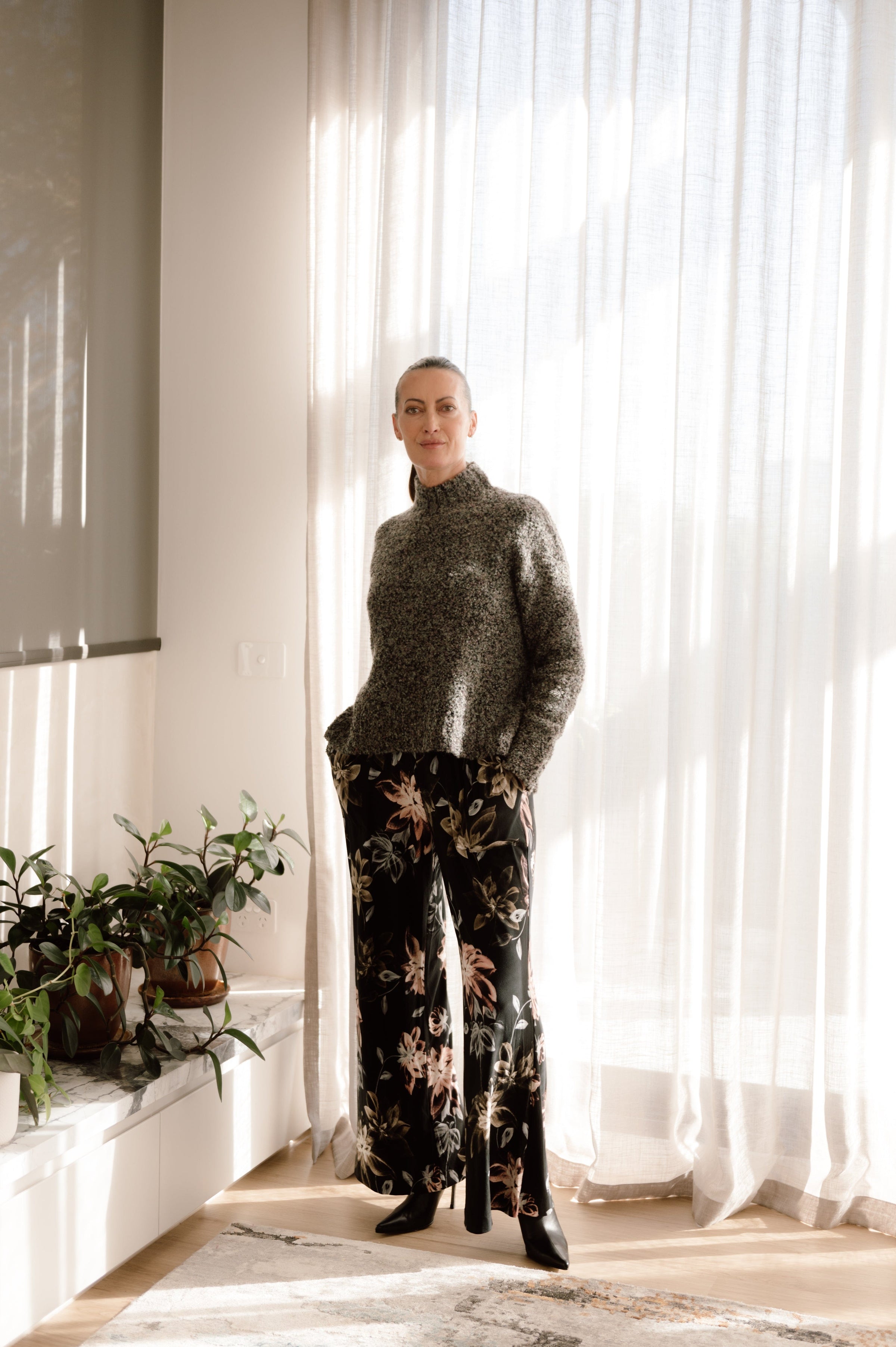 Lindsay Nicholas New York Sweaters Bouclé Mock-Neck Knit Sweater in Orchid Marle