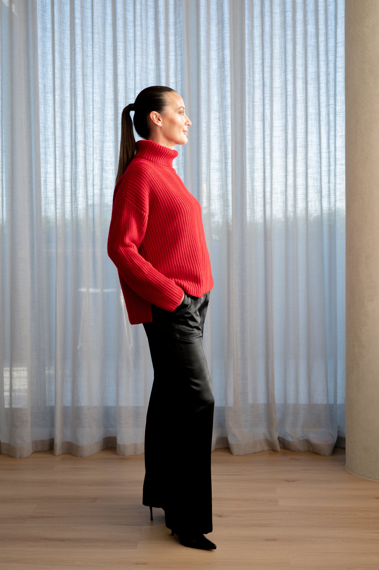 Textured Turtleneck in Elizabeth Red