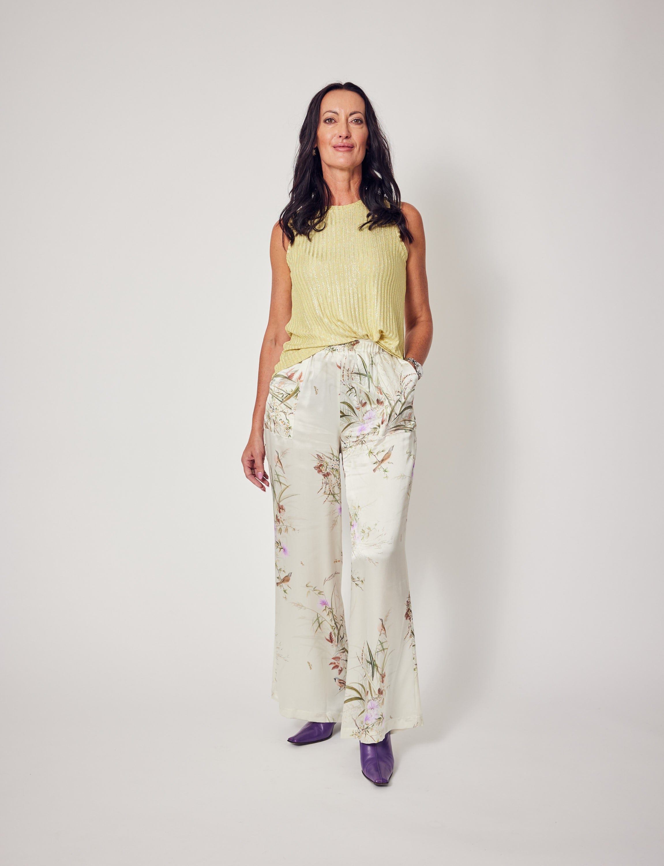 Lindsay Nicholas New York TOP Laura Sleeveless Crewneck in Sunflower Shimmer