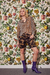 Lindsay Nicholas New York TOP Poet Blouse in Leopard Silk
