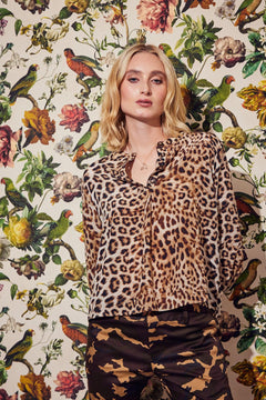 Poet Blouse in Leopard Silk