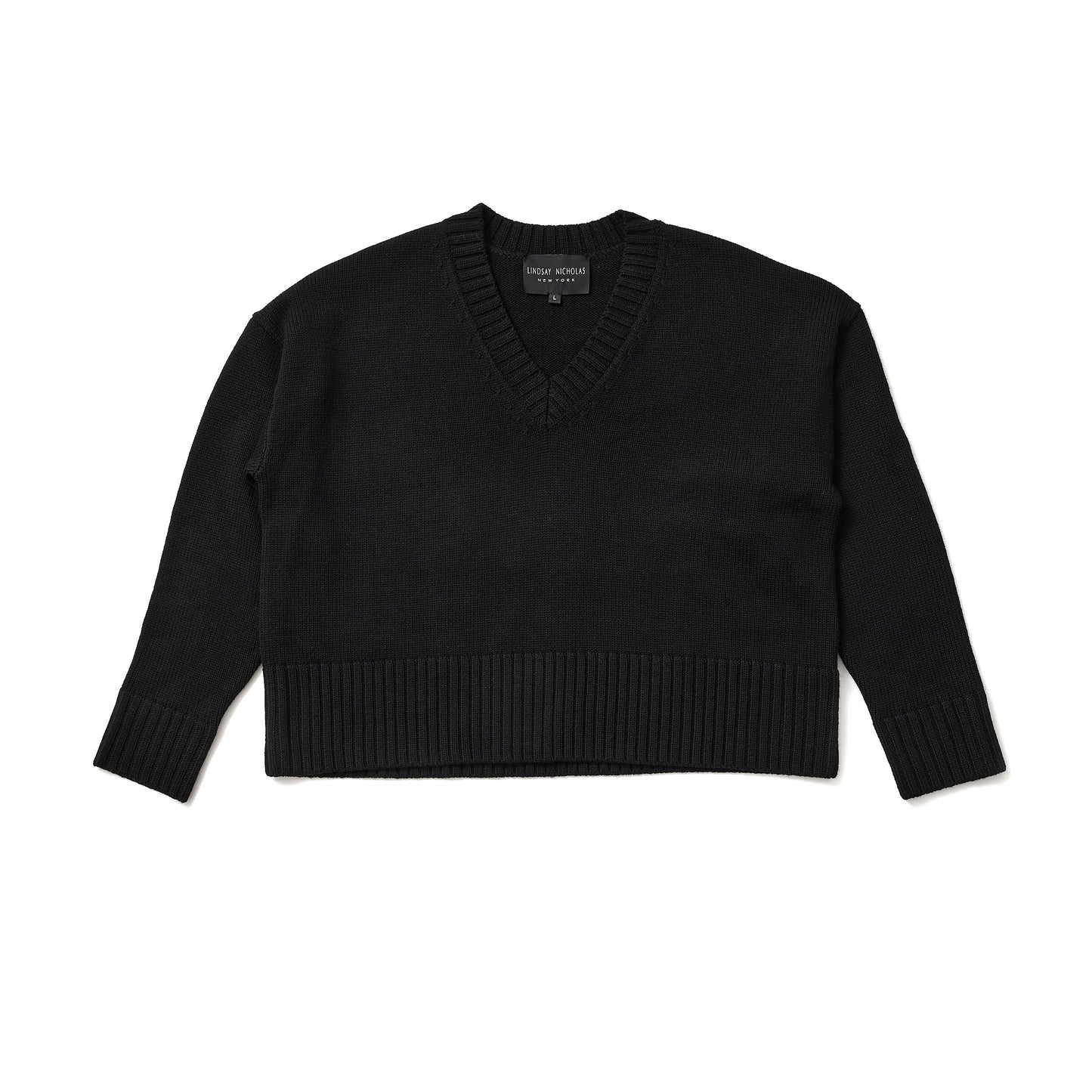 V-Neck Knitted Sweater in Black