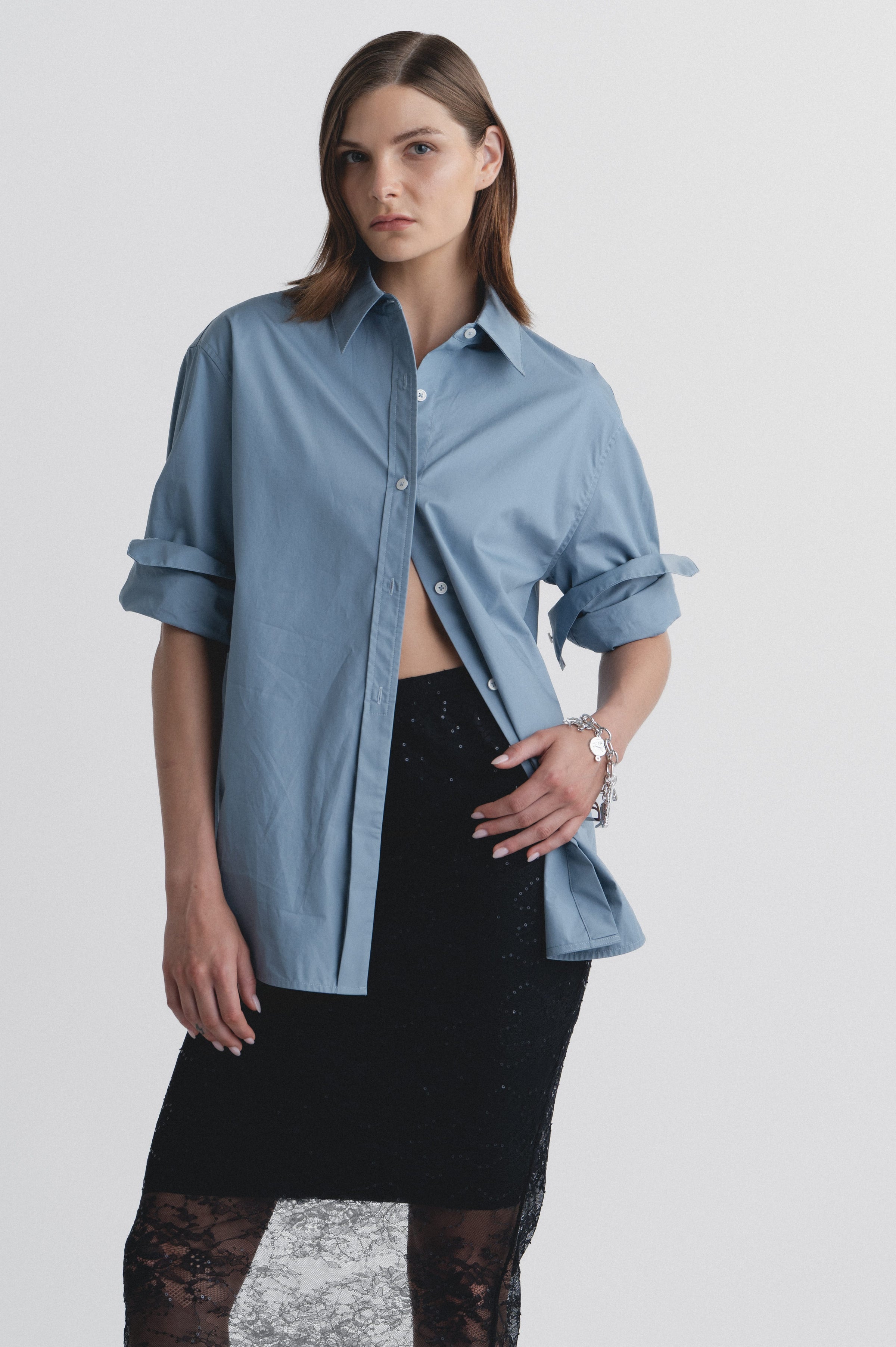 Lindsay Nicholas New York Shirts & Tops Marcia Oversized Shirt in Slate