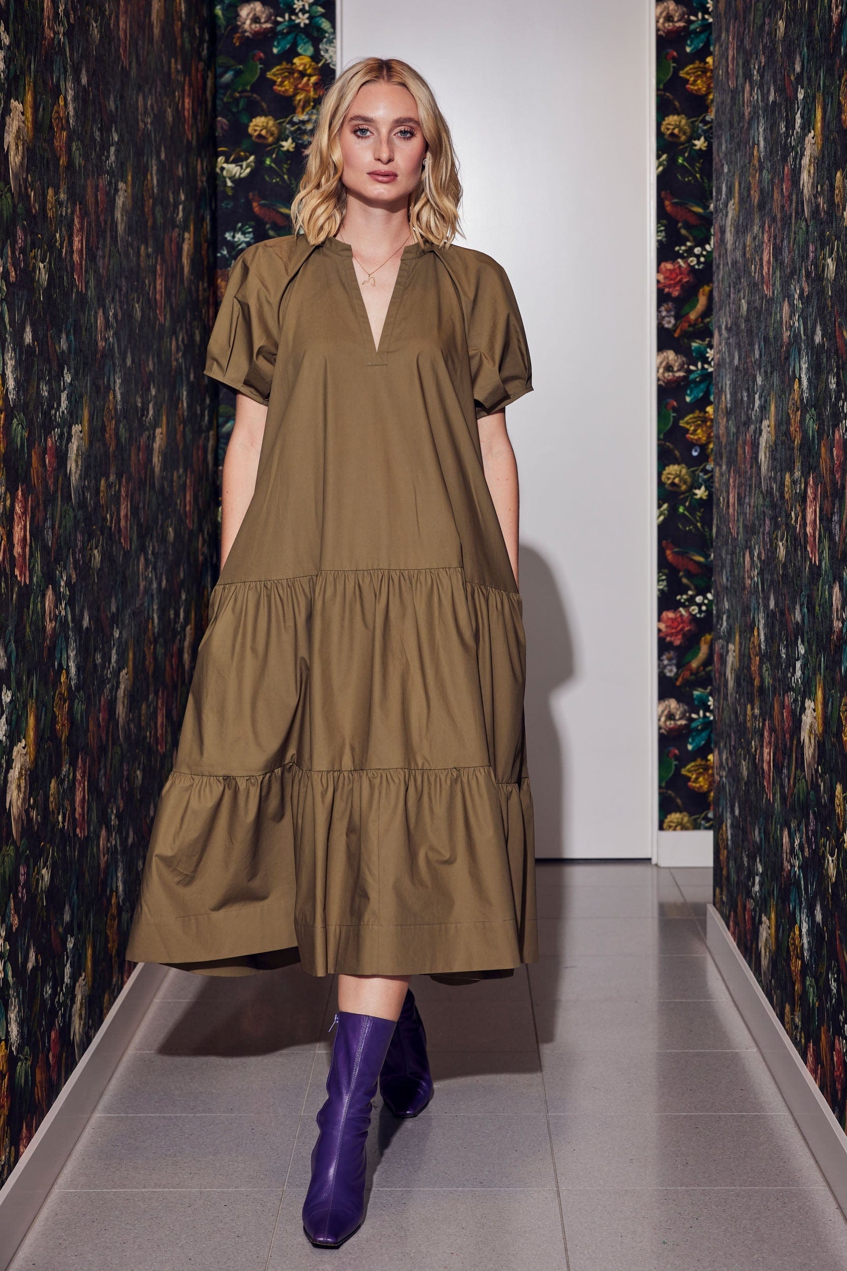 Joan Maxi Dress in Khaki in Cotton