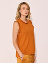 Lindsay Nicholas New York Top Frill Crewneck Shell in Orange