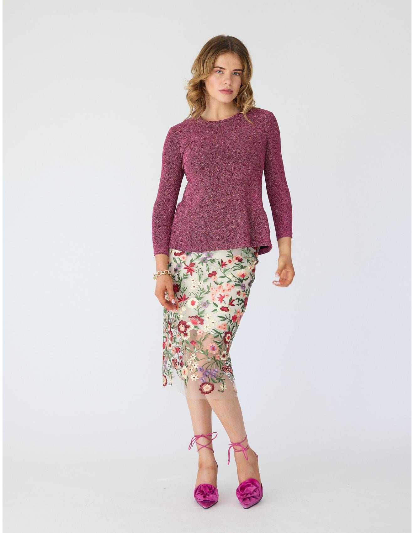 Lindsay Nicholas New York SKIRTS Lace Skirt in Floral with Nude Slip