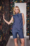 Lindsay Nicholas New York TOP Bow Blouse in Steel Blue Pinstripe