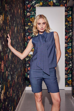 Lindsay Nicholas New York SHORTS Elizabeth Short in Steel Blue Pinstripe