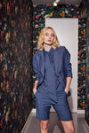 Lindsay Nicholas New York TOP Bow Blouse in Steel Blue Pinstripe