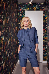 Lindsay Nicholas New York JACKETS Elizabeth Jacket in Steel Blue Pinstripe