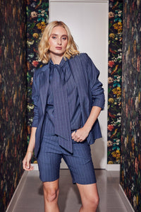 Lindsay Nicholas New York SHORTS Elizabeth Short in Steel Blue Pinstripe