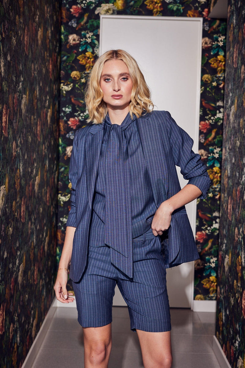 Lindsay Nicholas New York JACKETS Elizabeth Jacket in Steel Blue Pinstripe
