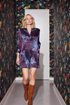 Lindsay Nicholas New York Shirt Dresses Shirt Dress in Plum Bird Fleur Silk Satin