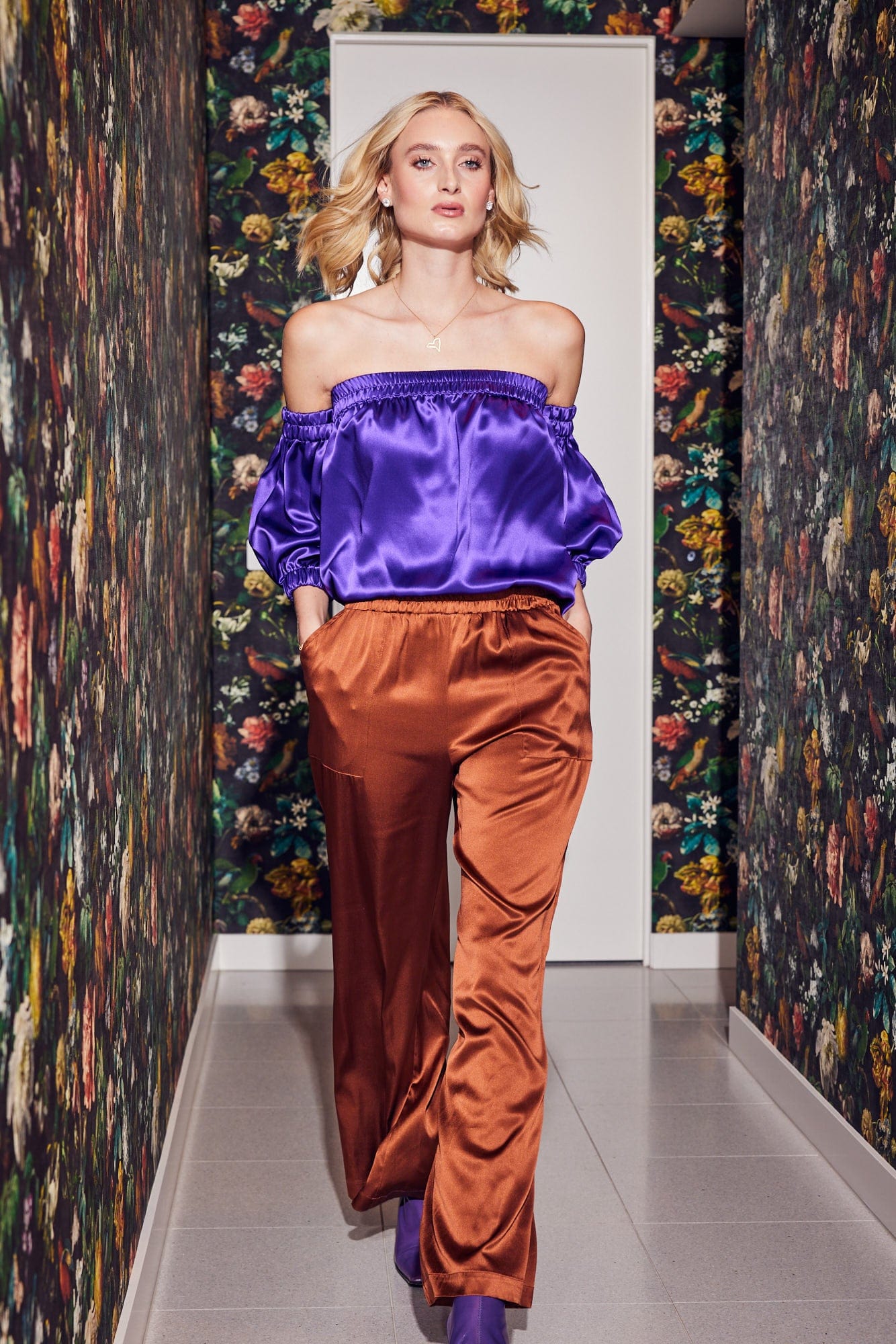 Lindsay Nicholas New York Pants Freya Pant in Cinnamon Silk Satin