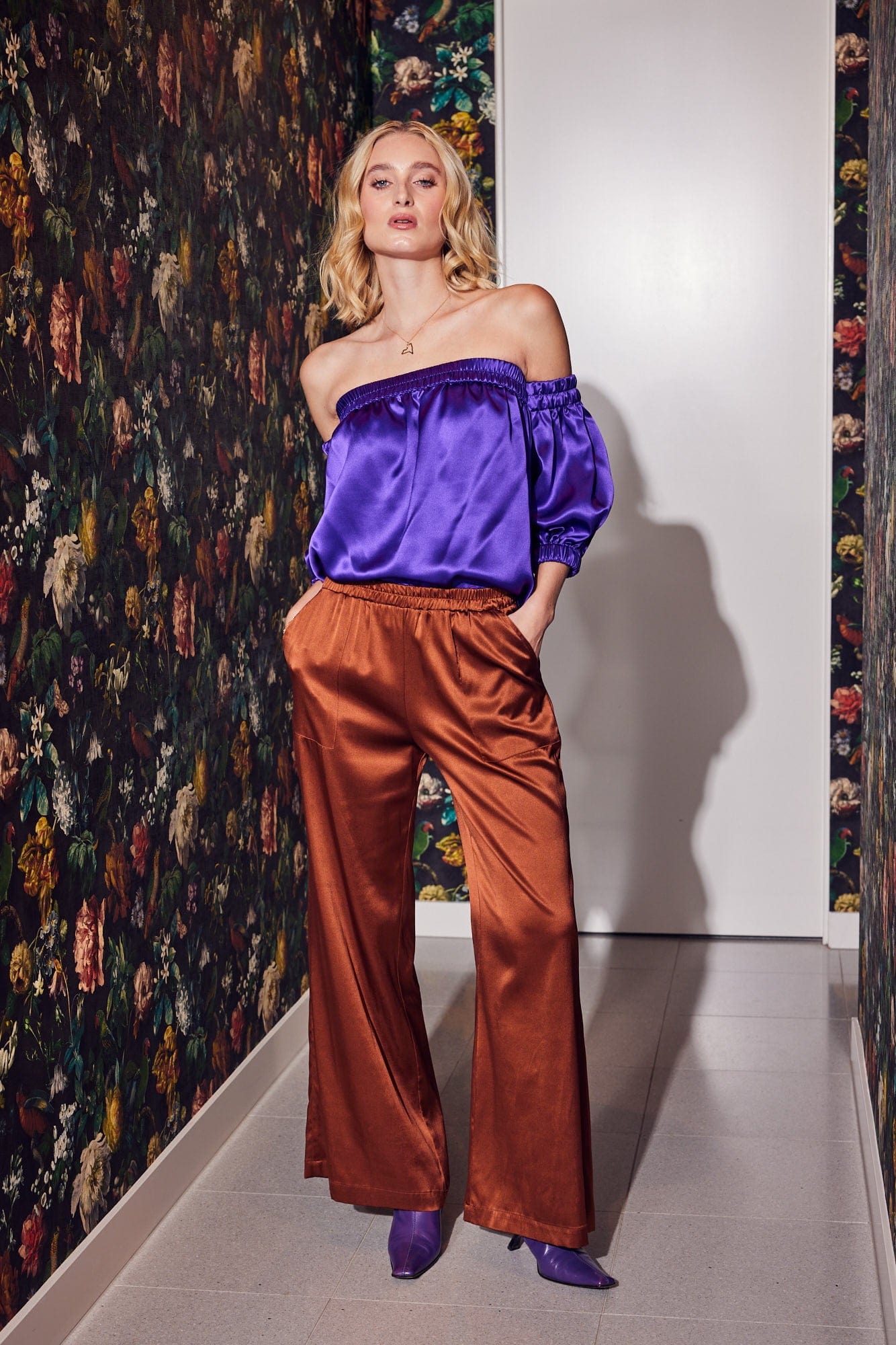Lindsay Nicholas New York Pants Freya Pant in Cinnamon Silk Satin