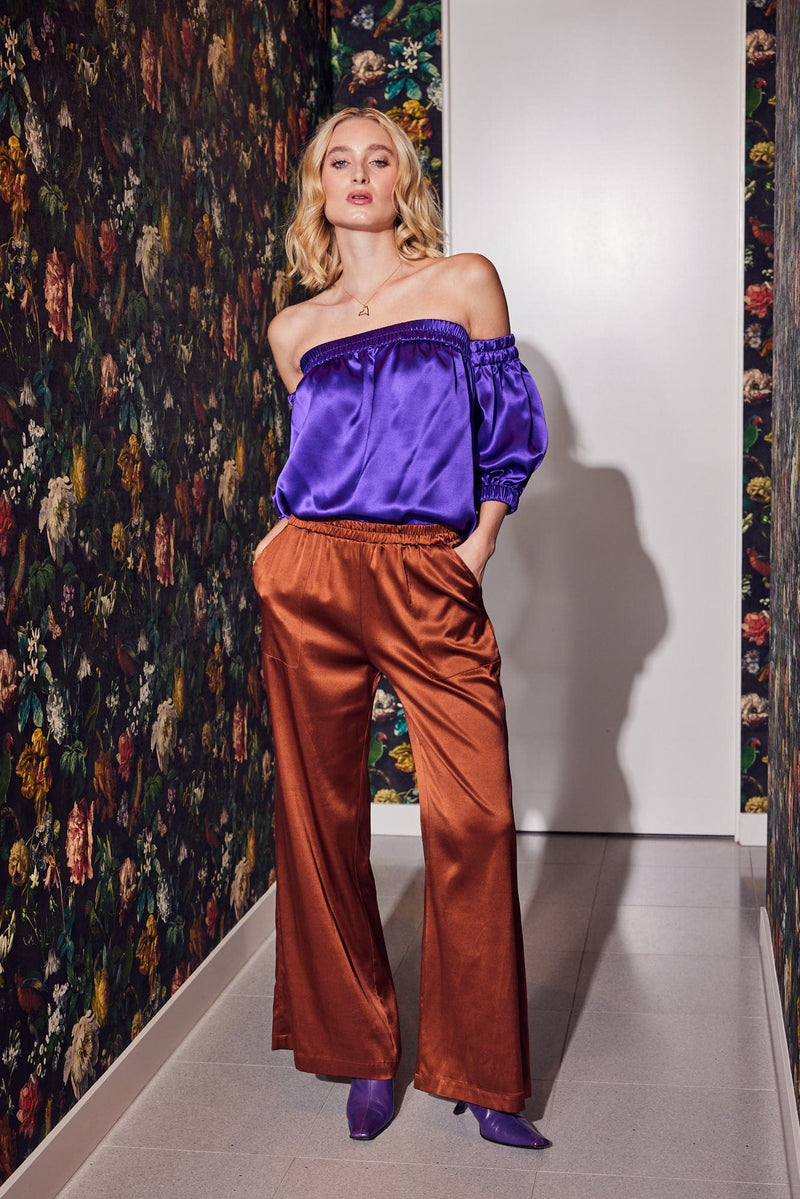 Lindsay Nicholas New York Pants Freya Pant in Cinnamon Silk Satin