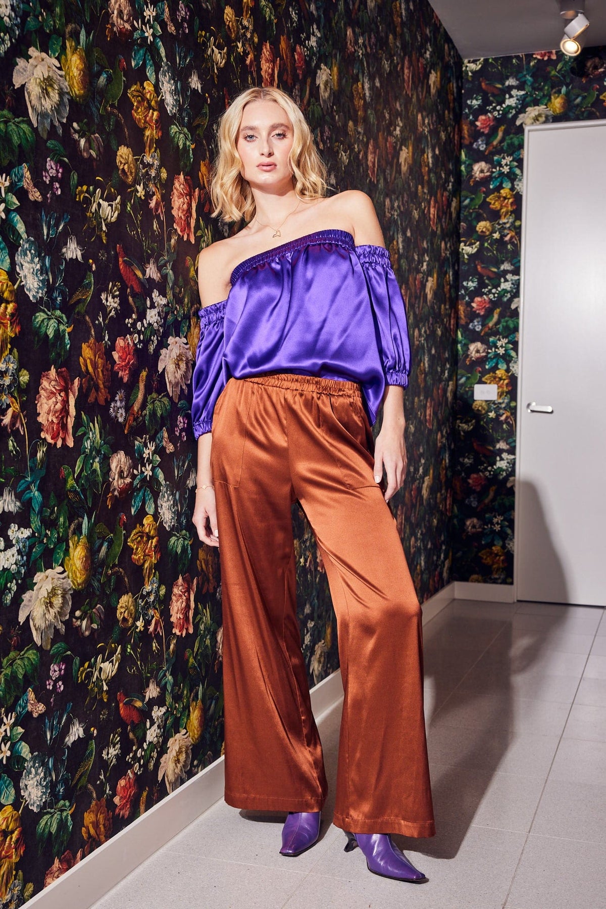 Lindsay Nicholas New York Pants Freya Pant in Cinnamon Silk Satin