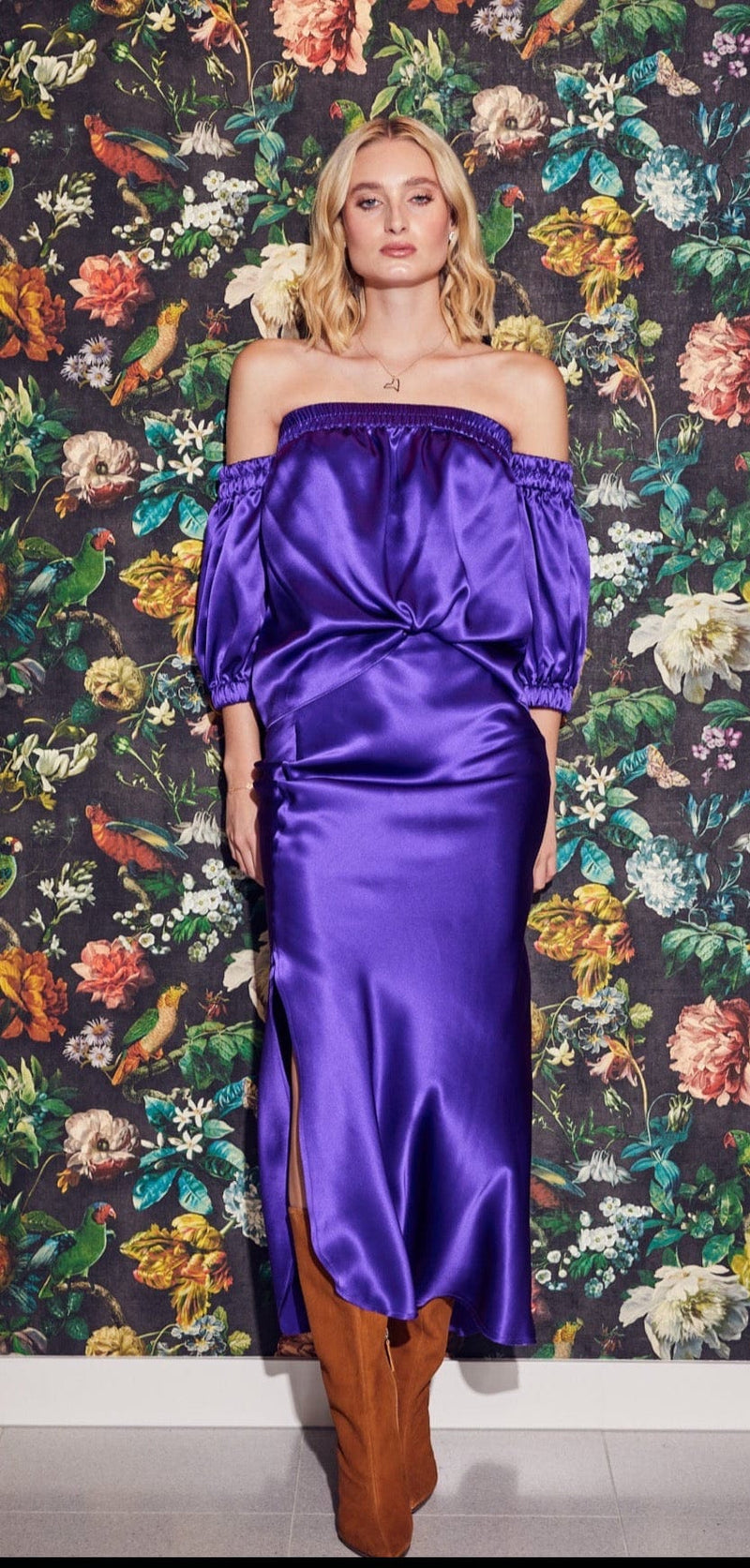 Lindsay Nicholas New York Long Skirts Silk Slit Skirt in Purple - Early Access Sale