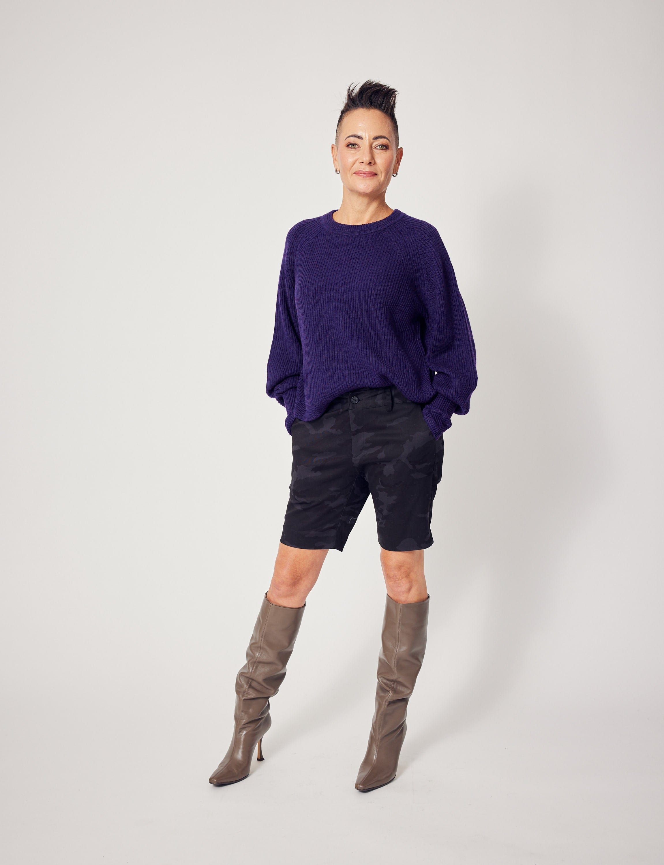 Lindsay Nicholas New York Sweaters Sculptured Sleeve Sweater in Amethyst