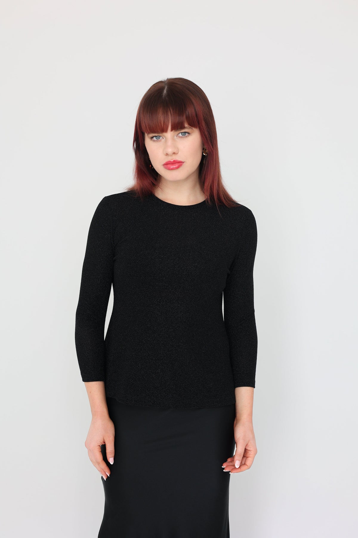 Lindsay Nicholas New York TOP Disco Glitter Bracelet Sleeve Top in Black