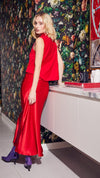 Lindsay Nicholas New York Long Skirts Silk Slit Skirt in Red