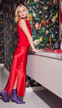 Lindsay Nicholas New York Long Skirts Silk Slit Skirt in Red